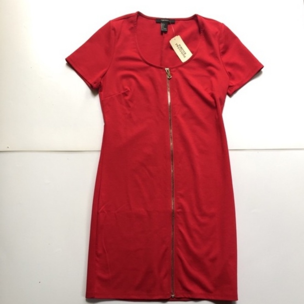 ☀️NEW Forever 21 Red Zip Up Bodycon Red Dress